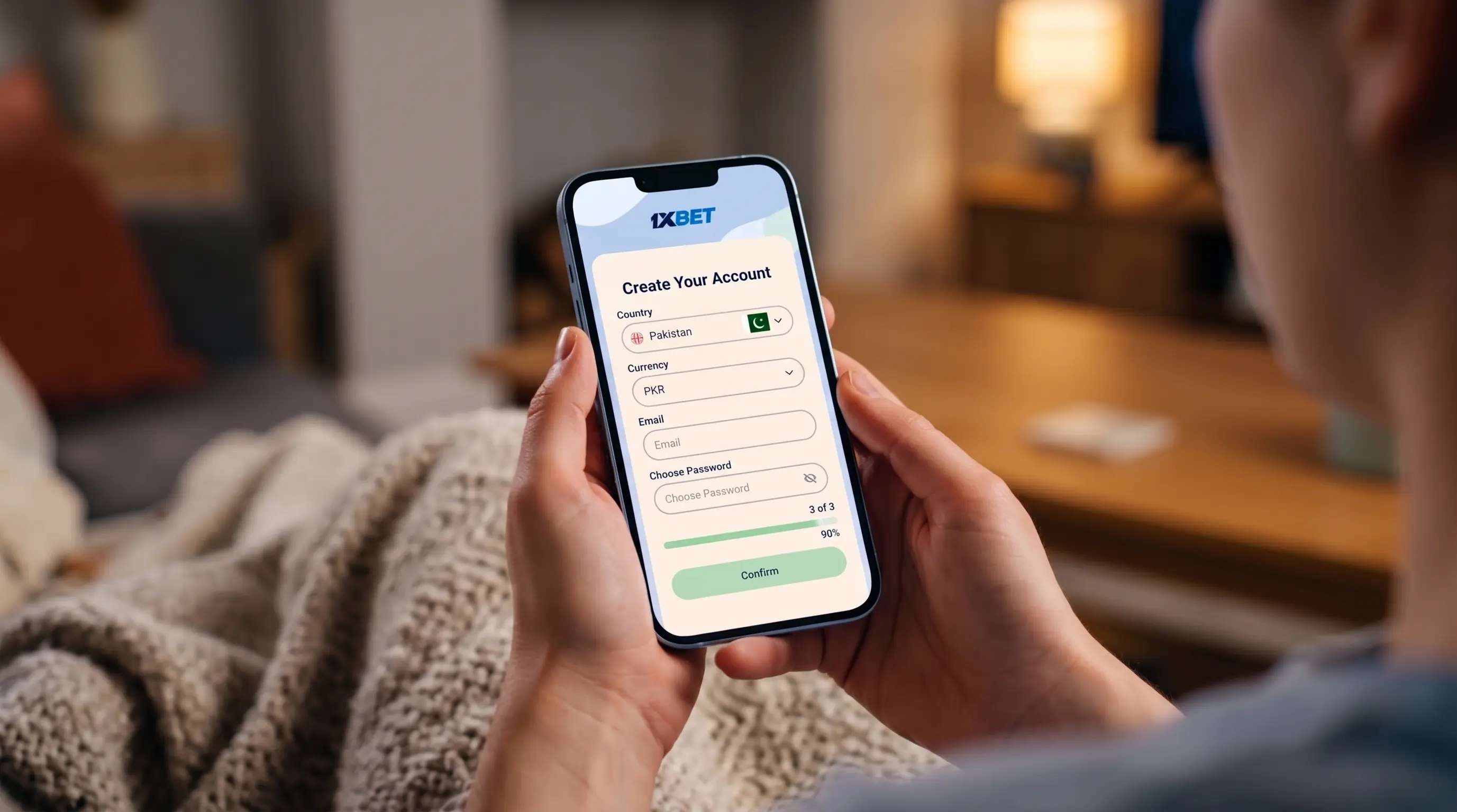 1xBet Registration Guide — Pakistan Smartphone showing the 1xBet registration sign-up form for Pakistan